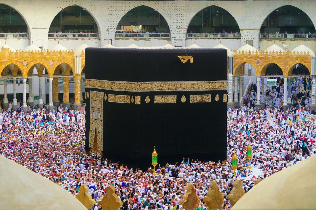Pilgrims performing tawaf around the Kaaba at Masjid al-Haram in Makkah